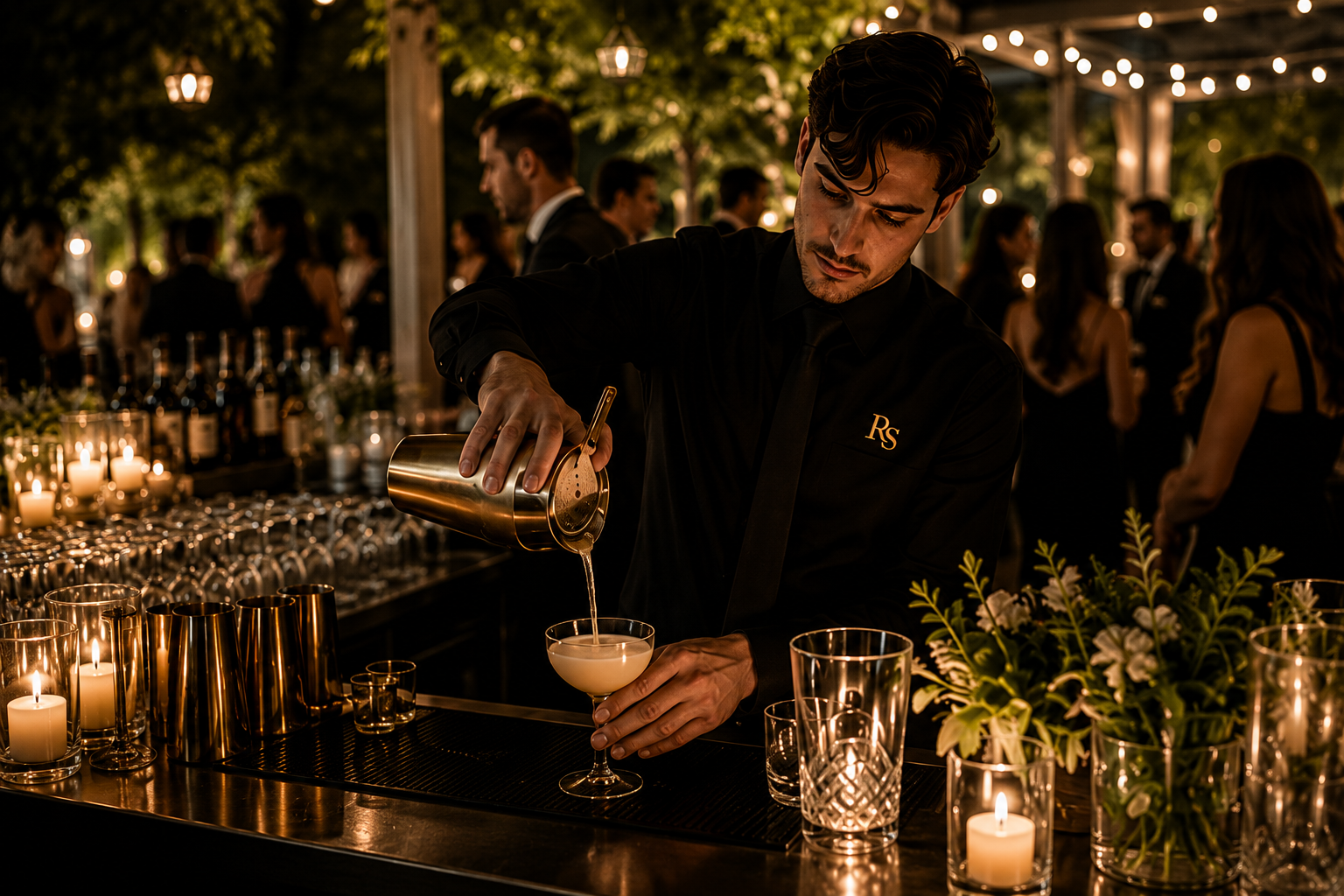 Professional bartender preparing a cocktail at an event